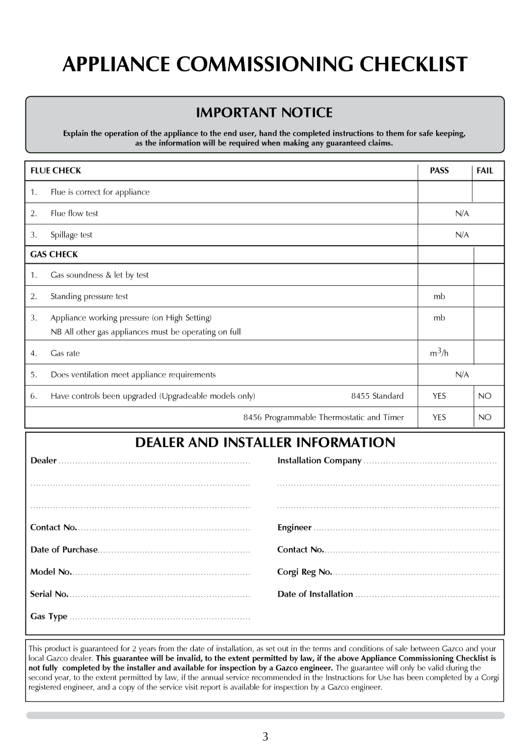 Stovax PR0776 manual Appliance Commissioning Checklist, IMPORTaNT NOTICE 